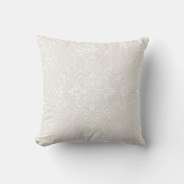 Coussin Elégant blanc sur motif Damas beige pâle (Recto)
