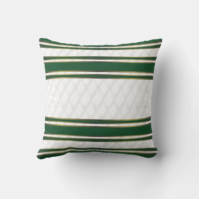 Coussin Elégant blanc vert et or rayures géométriques (Verso)