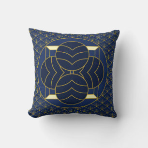 Coussin Elégant bleu et or vintage Déco Art géométrique