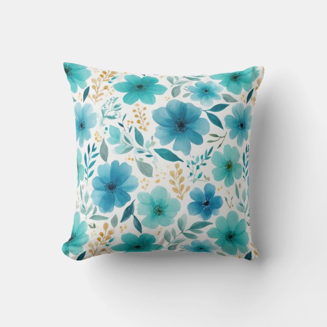 Coussin Elégant bleu Fleurs Aquarelle Botanique (Recto)
