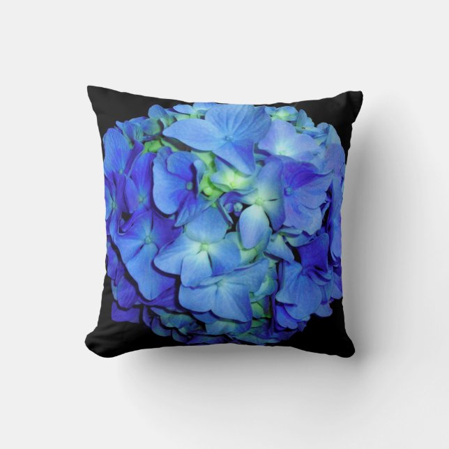 Coussin Elégant bleu floral bleu rose hydrangée bleue (Recto)