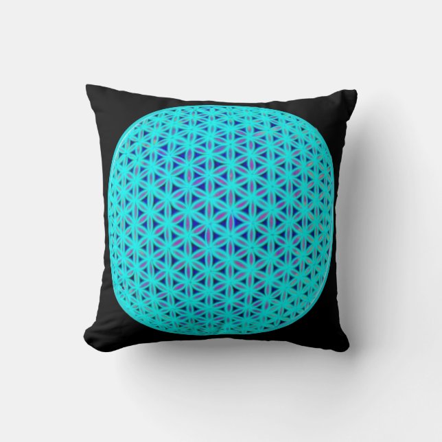 Coussin Élégant bleu néon fleur turquoise de vie (Recto)