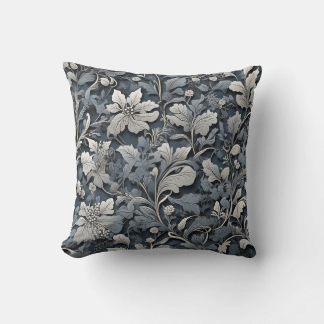 Coussin Elégant bleu poussiéreux argent blanc gris gris fl (Recto)