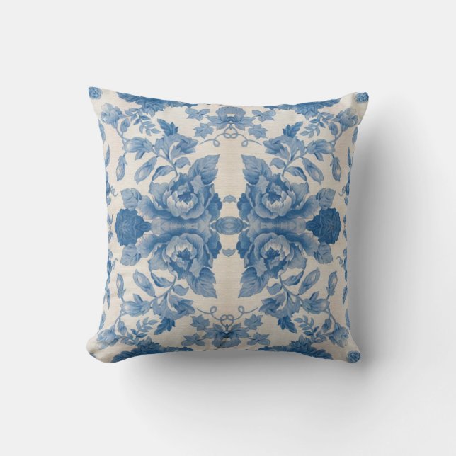 Coussin Elégant bleu vintage floral (Recto)