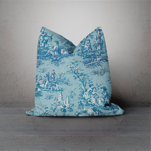 Coussin Elégant bleu vintage turquoise toile de jouy