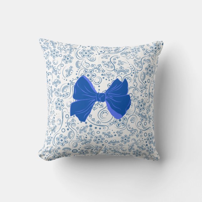 Coussin Elegant Blue and White Bow Pattern (Recto)