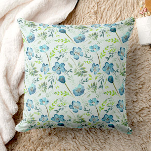 Coussin Elégant Boho bleu vert Aquarelle Fleurs Jeter P