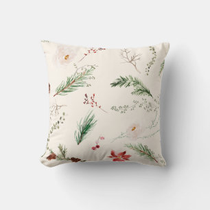 Coussin Élégant Boho Noël Poinsettia Pin