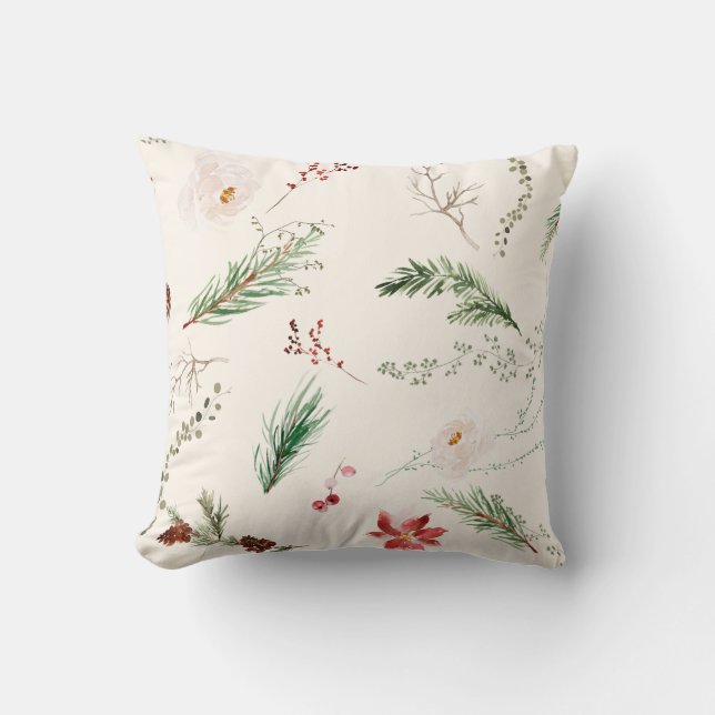 Coussin Élégant Boho Noël Vacances Poinsettia Pine (Recto)