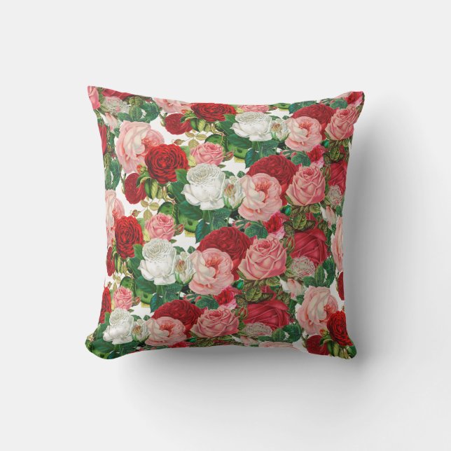 Coussin Elegant Botanique Green Red Burgundy (Recto)