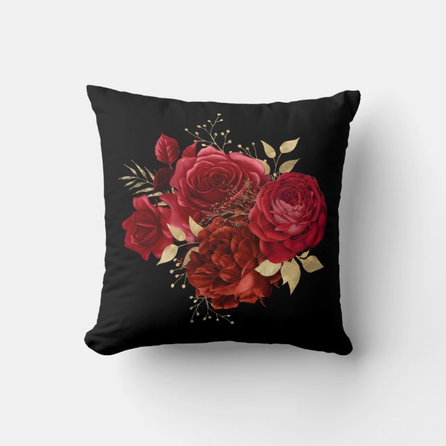 Coussin Élégant Bouquet d'or de rose rouge (Recto)