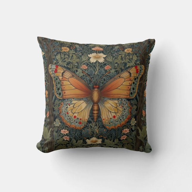 Coussin Élégant buho rétro papillon botanique verdure (Recto)