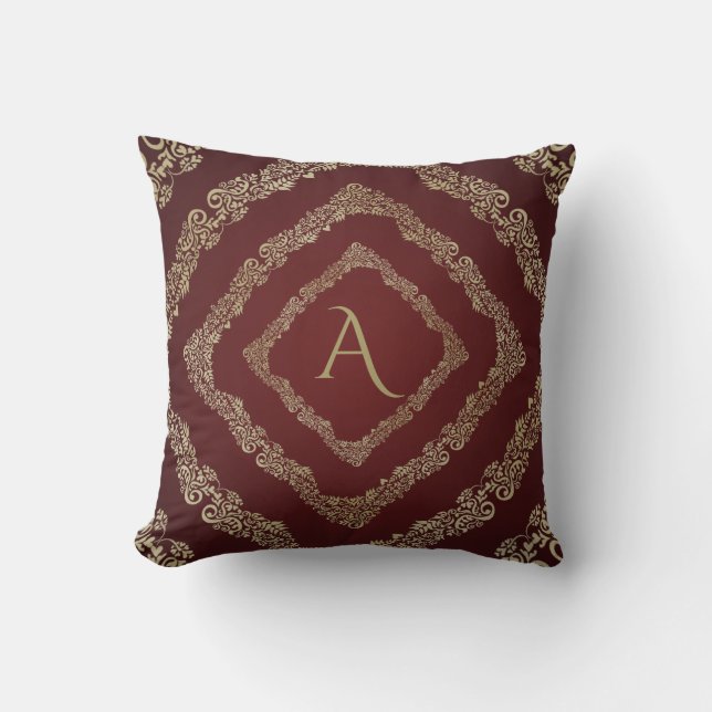 Coussin Elegant Burgundy & Gold Monogram Letter A (Recto)
