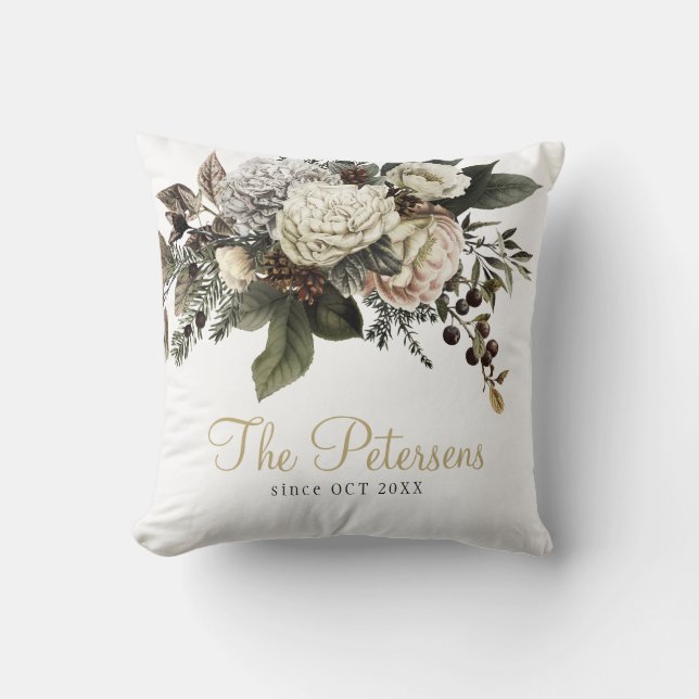 Coussin Élégant cadeau d'anniversaire mariage floral éléga (Recto)