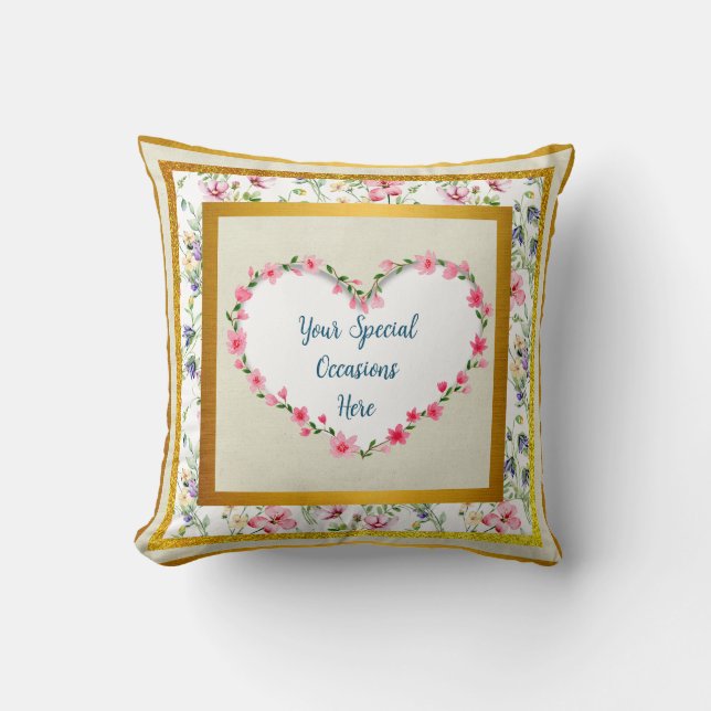 Coussin Elégant cadre de coeur floral : pour chaque occasi (Recto)