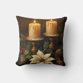 Coussin Elegant candle holly pine warm festive christmas
