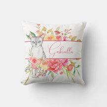 Élégant chat et fleurs de jardin Jeu d'oreiller