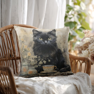 Coussin Élégant chat noir