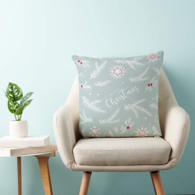 Coussin Elegant Christmas Pillow with Pine & Script (Chaise)