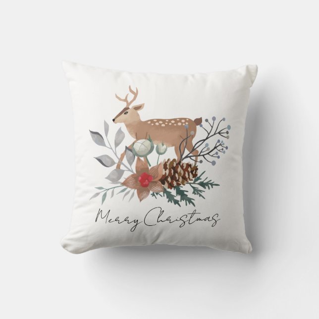 Coussin Elegant Christmas Watercolor Deer Holiday (Recto)