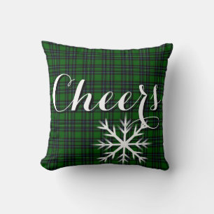 Coussin Élégant classique flocon de neige à carreaux vert 