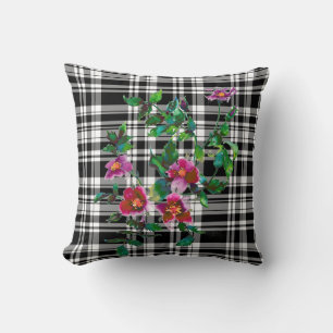 Coussin Elégant classique rouge aquarelle floral noir blan