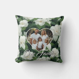 Coussin Élégant classique vert botanique blanc floral