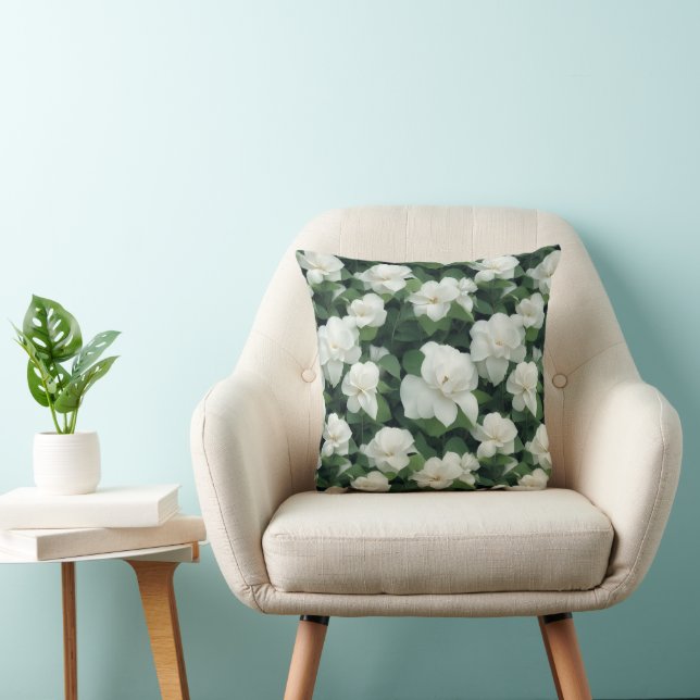 Coussin Élégant classique vert botanique blanc floral (Chaise)