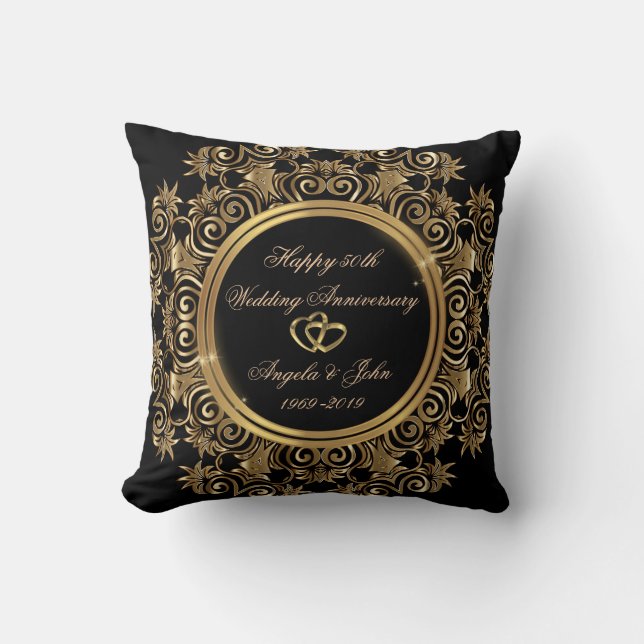 Coussin Elégant coeur d'or 50e anniversaire Mariage (Recto)