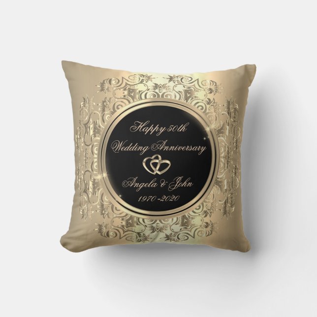 Coussin Élégant coeur d'or se lance50e anniversaire de Mar (Recto)