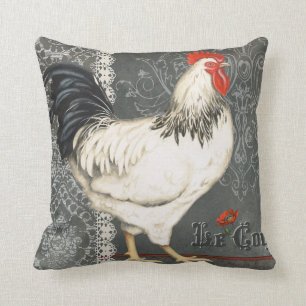 Coussin Elégant coq vintage noir gris et blanc