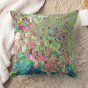 Coussin Élégant corail et hydrangea Limelight chartreuse