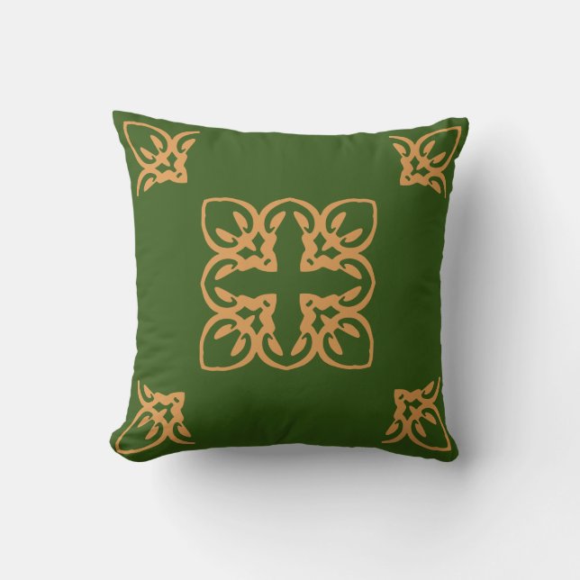 Coussin Elegant Cross Damask Motif Green Gold (Recto)