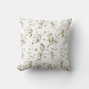 Coussin Elégant Cupid Angels Beige Blanc Floral Toile