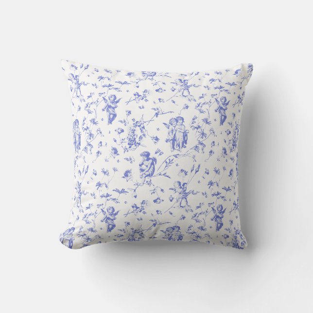 Coussin Elégant Cupid Angels Bleu Blanc Floral Toile (Recto)