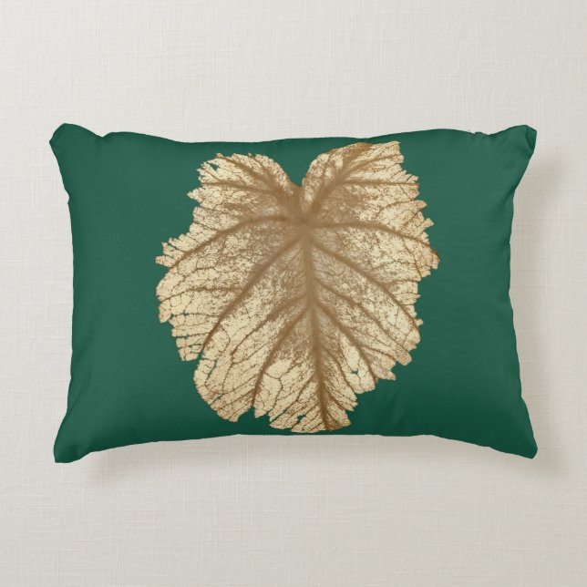 Coussin élégant d'accent de feuille d'or de vert (Devant)