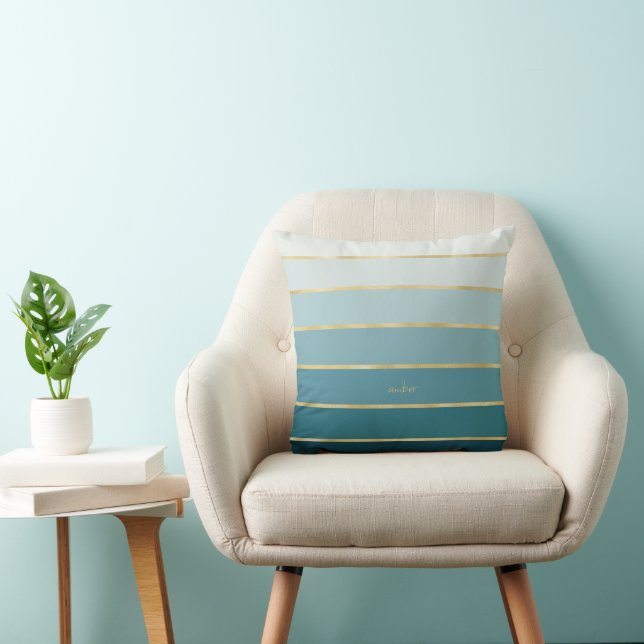 Coussin Élégant Dégradé Monochromatique Turquoise Bandes O (Chaise)