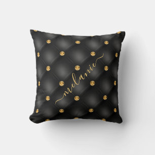 Coussin Elégant Diamant Or Noir Tufted Luxe Votre Nom