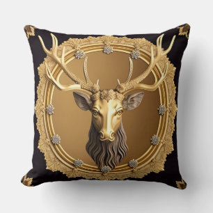 Coussin Élégant Emblème de Cerf d'Or avec cadre Orné