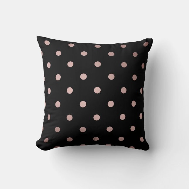 Coussin élégant faux rose or noir pois (Recto)
