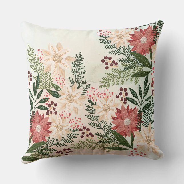 Coussin Élégant Festif Noël Poinsettia vacances (Verso)