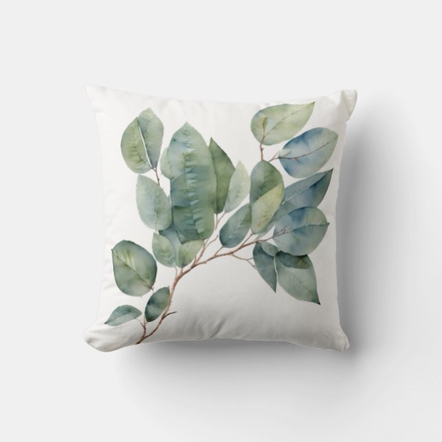 Coussin Elégant feuillage aquarelle douce vert botanique (Recto)