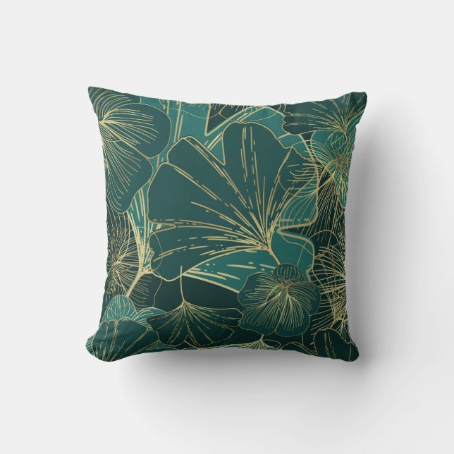 Coussin Élégant feuillage floral Turquoise Seagreen (Recto)