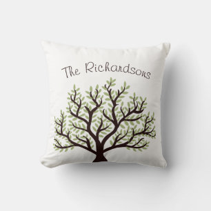Coussin Elégant feuillage vert & blanc Nom de famille Arbr