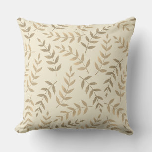 Coussin Elégant Feuille Tropical sur Champagne Beige