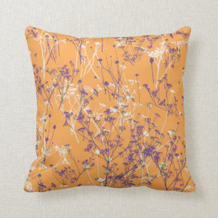 Coussin Elégant Fleur sauvage bleu sur orange