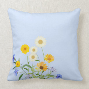 Coussin Élégant Fleur sauvage jaune bleu