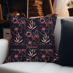 Coussin Élégant Fleurs De Parties scintillant Rose Et Mono