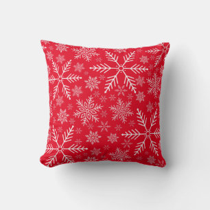 Coussin Élégant flocon de neige d'hiver rouge aqua blanc