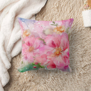 Coussin Élégant floral aquarelle rose vert 